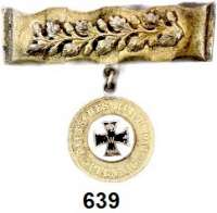 Orden, Ehrenzeichen, Militaria, Zeitgeschichte,Zeitgeschichte  -  Militaria  Patriotisches Schmuckstück.  Teile eines Granatführungsrings mit Lorbeer besetzt und anhängend ein Pfennigstück 1914 A mit emailliertem EK