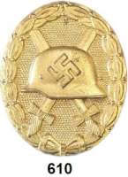 Orden, Ehrenzeichen, Militaria, Zeitgeschichte,Deutschland Drittes Reich LOT. von 2 Verwundetenabzeichen.  Goldstufe (Buntmetall, Rs. priv. Gravur 
