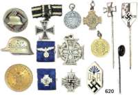 Orden, Ehrenzeichen, Militaria, Zeitgeschichte,Deutschland L O T S      L O T S      L O T S LOT. von 15 Kleinabzeichen, Medaillen und Miniaturen.  Teilweise emailliert.
