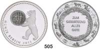 M E D A I L L E N,Numismatik Silbermedaille 2011. Münze Berlin - Zum Geburtstag - Alles Gute. Berliner Bär mit Medaille