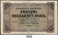 P A P I E R G E L D,Altdeutsche Staaten und Länderbanknoten Sachsen 20 Milliarden Mark 20.10.1923.  Ros. SAX-22.
