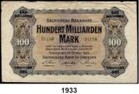 P A P I E R G E L D,Altdeutsche Staaten und Länderbanknoten Sachsen 100 Milliarden Mark 20.10.1923.  Ros. SAX-23.