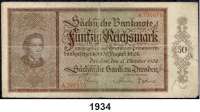 P A P I E R G E L D,Altdeutsche Staaten und Länderbanknoten Sachsen 50 Reichsmark 11.10.1924.  Ros. SAX-26 a.