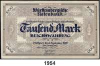 P A P I E R G E L D,Altdeutsche Staaten und Länderbanknoten Württemberg 1000 Mark 1.9.1922.  Ros. WTB-12 a.