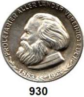 Deutsche Demokratische Republik,M E D A I L L E N Einseitige Silbermedaille der Münze Berlin 1953 (900). 70. Todestag von Karl Marx. Kopf nach links. /