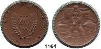 P O R Z E L L A N M Ü N Z E N,SPENDENMÜNZEN VON VERBÄNDEN UND VEREINEN Ostsachsen 20 Mark 1921 braun, Rand grün.  Reichsheimstättenbund.