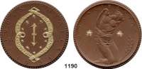 P O R Z E L L A N M Ü N Z E N,Spendenmünzen mit Talerbezeichnung Berlin Studententaler 1923 braun mit Golddekor.  Wirtschaftshilfe der Deutschen Studentenschaft.