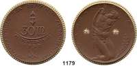 P O R Z E L L A N M Ü N Z E N,Spendenmünzen in Markwertung Berlin 30 Mark 1922 braun, Rand und die beiden zwölfstrahligen Sterne gold.  Wirtschaftshilfe der Deutschen Studentenschaft.
