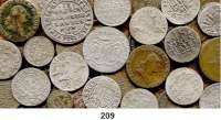 Deutsche Münzen und Medaillen,Preußen, Königreich L O T S     L O T S     L O T S 28 Kupfermünzen von 1 bis 4 Pfennig (meist 19. Jahrhundert) und 16 Billon-/Silberkleinmünzen 1/48 Taler bis II Groschen und 1/2, 1 und 2 1/2 Silbergroschen.  LOT. 44 Stück.