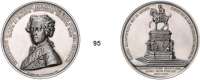 Deutsche Münzen und Medaillen,Preußen, Königreich Friedrich II. der Große 1740 - 1786 Silbermedaille 1840 (C. Pfeuffer bei Loos).  Auf die Grundsteinlegung des Reiterstandbildes.  Brustbild von vorn links. /  Ansicht des Reiterstandbilds von Rauch in Berlin, Unter den Linden.  50 mm.  46,97 g.  Sommer P66.  Marienburg 3848.  Im Holzetui.